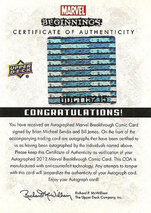 Upper Deck Marvel Beginnings Series II Break Through Autograph Card B-48 Ultimate Spider-Man #1