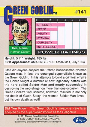 Impel Marvel Universe II Base Card 141 Green Goblin