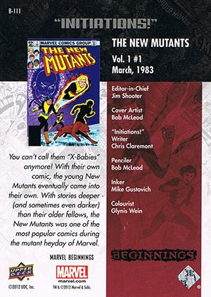Upper Deck Marvel Beginnings Series III Break Through Card B-111 The New Mutants #1