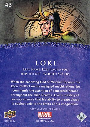 Upper Deck Marvel Premier Base Card 43 Loki