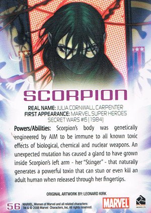 Rittenhouse Archives Women of Marvel Base Card 56 Scorpion