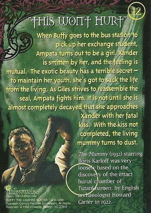 Inkworks Buffy, The Vampire Slayer - Season 2 (Two) Base Card 12 This Won't Hurt