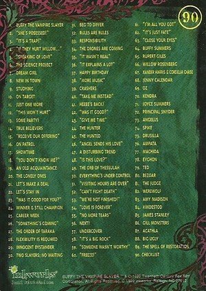 Inkworks Buffy, The Vampire Slayer - Season 2 (Two) Base Card 90 Checklist