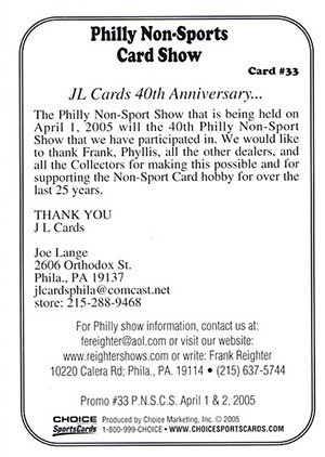 Reighter Shows Philly Non-Sports Show Promos 33 Joe & Joe Lange - JL Cards