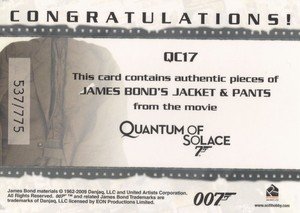 Rittenhouse Archives James Bond Archives Relic Card QC17 James Bond's Jacket & Pants - Dual Costume (775)