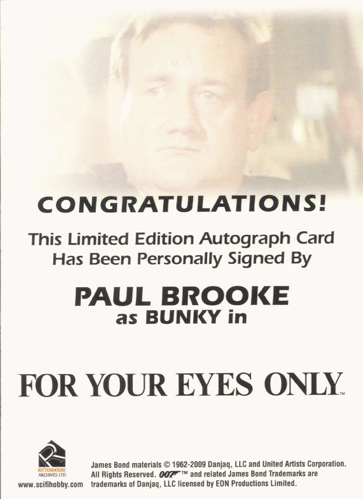 Rittenhouse Archives James Bond Archives Autograph Card  Paul Brooke as Bunky 
