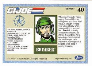 Impel G.I. Joe Series 1 Base Card 40 Breaker