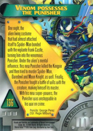 Fleer Marvel Metal Base Card 136 Venom Possesses the Punisher