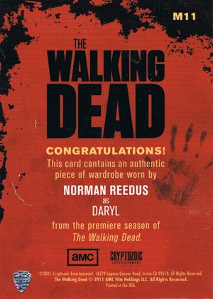 Cryptozoic The Walking Dead Wardrobe Card M11 Norman Reedus as Daryl