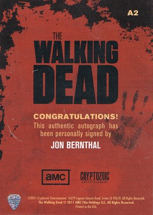Cryptozoic The Walking Dead Autograph Card A2 John Bernthal as Shane Walsh (full face)