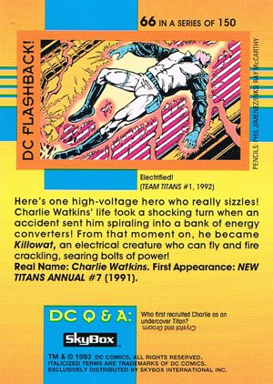 SkyBox DC Cosmic Teams Base Card 66 Killowat (Team Titans)