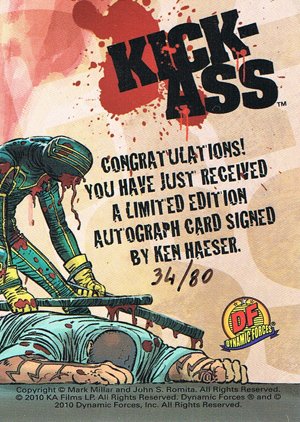 Dynamic Forces Kick-Ass Autograph Card  Ken Haeser - black ink, sketch Kick-Ass (#80)
