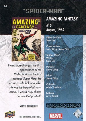 Upper Deck Marvel Beginnings Break Through Card B-1 Amazing Fantasy #15