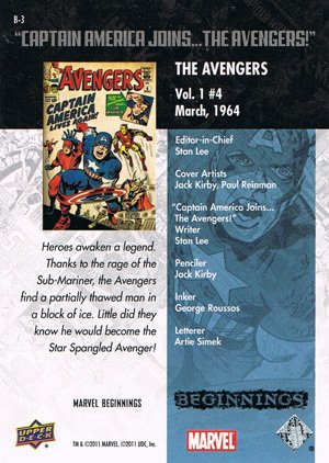 Upper Deck Marvel Beginnings Break Through Card B-3 The Avengers Vol. 1 #4
