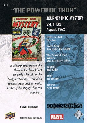 Upper Deck Marvel Beginnings Break Through Card B-11 Journey Into Mystery Vol. 1 #83
