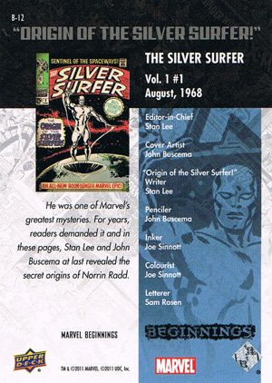 Upper Deck Marvel Beginnings Break Through Card B-12 The Silver Surfer Vol. 1 #1