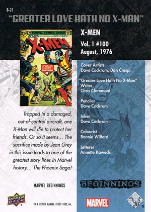Upper Deck Marvel Beginnings Break Through Card B-21 X-Men Vol. 1 #100