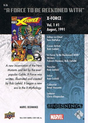 Upper Deck Marvel Beginnings Break Through Card B-26 X-Force Vol. 1 #1