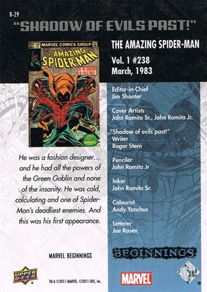 Upper Deck Marvel Beginnings Break Through Card B-29 The Amazing Spider-Man Vol. 1 #238
