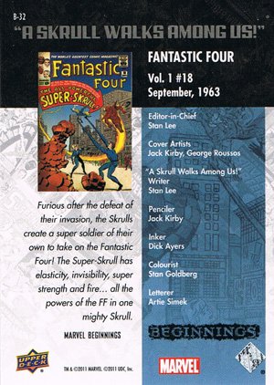 Upper Deck Marvel Beginnings Break Through Card B-32 Fantastic Four Vol. 1 #18