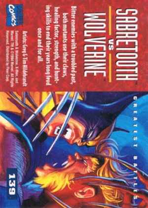 Fleer X-Men '95 Fleer Ultra Base Card 139 Sabretooth vs Wolverine