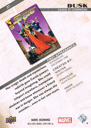 Upper Deck Marvel Beginnings Base Card 37 Dusk