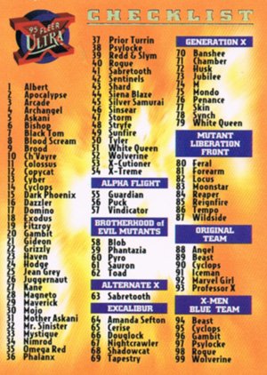 Fleer X-Men '95 Fleer Ultra Base Card 150 Checklist