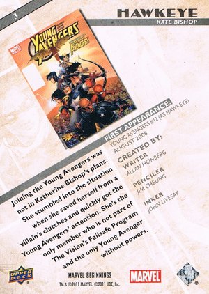 Upper Deck Marvel Beginnings Base Card 3 Hawkeye