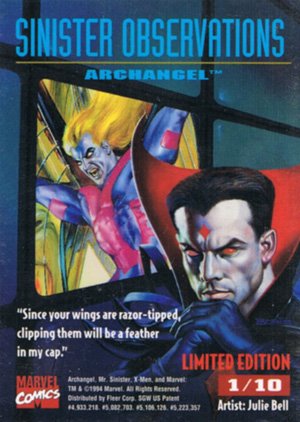 Fleer X-Men '95 Fleer Ultra Sinister Observations (Chromium) Card 1 Archangel