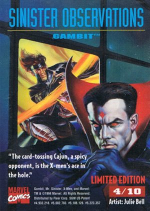 Fleer X-Men '95 Fleer Ultra Sinister Observations (Chromium) Card 4 Gambit