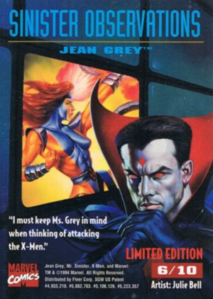 Fleer X-Men '95 Fleer Ultra Sinister Observations (Chromium) Card 6 Jean Grey