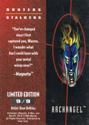 Fleer X-Men '95 Fleer Ultra Hunters & Stalkers Card 9 Archangel