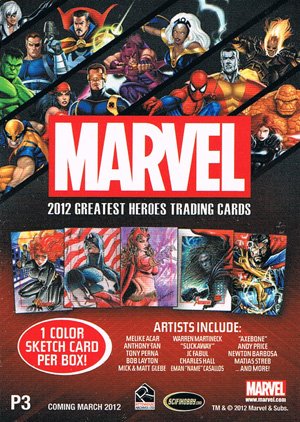 Rittenhouse Archives Marvel Greatest Heroes Promo Card P3 Binder Exclusive