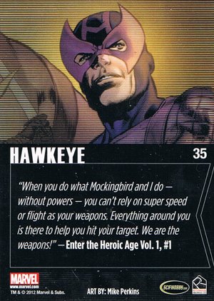 Rittenhouse Archives Marvel Greatest Heroes Base Card 35 Hawkeye