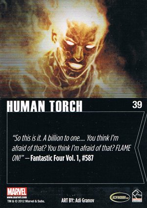 Rittenhouse Archives Marvel Greatest Heroes Base Card 39 Human Torch