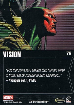 Rittenhouse Archives Marvel Greatest Heroes Parallel Base Set 76 Vision