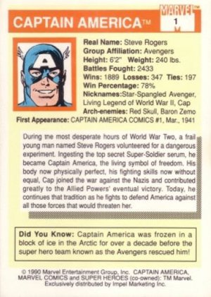 Impel Marvel Universe I Base Card 1 Captain America