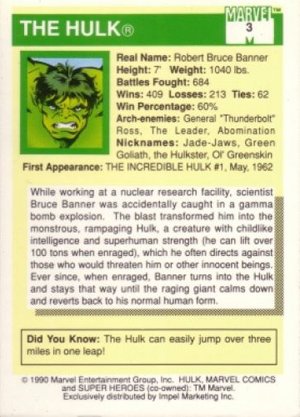 Impel Marvel Universe I Base Card 3 Hulk