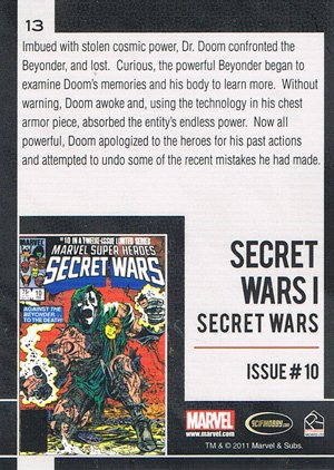 Rittenhouse Archives Marvel Universe Base Card 13 Secret Wars I