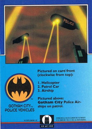 Topps Batman: The Animated Series Base Card 45 Gotham City Police Vehicles