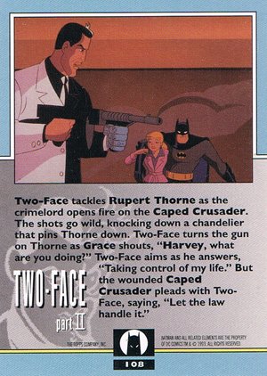 Topps Batman: The Animated Series 2 Base Card 108 Two-Face tackles Rupert Thorne as the cr