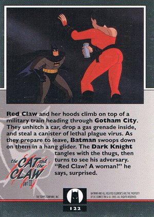 Topps Batman: The Animated Series 2 Base Card 122 Red Claw and her hoods climb on top of a