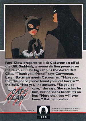 Topps Batman: The Animated Series 2 Base Card 130 Red Claw prepares to kick Catwoman off o