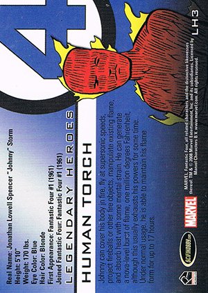 Rittenhouse Archives Fantastic Four Archives Legendary Heroes Embossed Foil Card LH3 Human Torch
