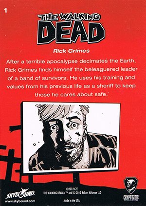 Cryptozoic The Walking Dead Comic Book Parallel Card 1 Rick Grimes