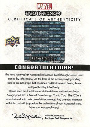 Upper Deck Marvel Beginnings Series II Break Through Autograph Card B-57 Marvel Super Heroes Secret Wars #1