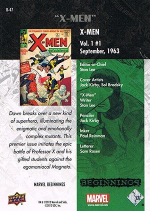 Upper Deck Marvel Beginnings Series II Break Through Card B-47 X-Men #1