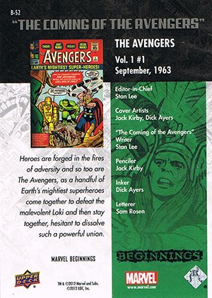 Upper Deck Marvel Beginnings Series II Break Through Card B-52 The Avengers #1