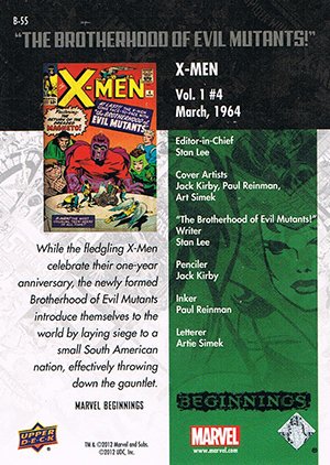 Upper Deck Marvel Beginnings Series II Break Through Card B-55 X-Men #4