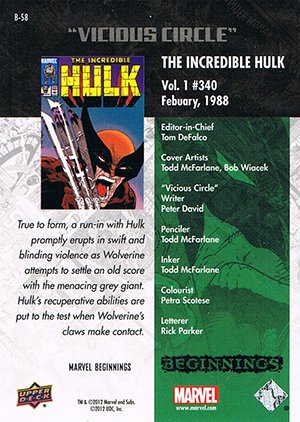 Upper Deck Marvel Beginnings Series II Break Through Card B-58 The Incredible Hulk Vol.2 #340